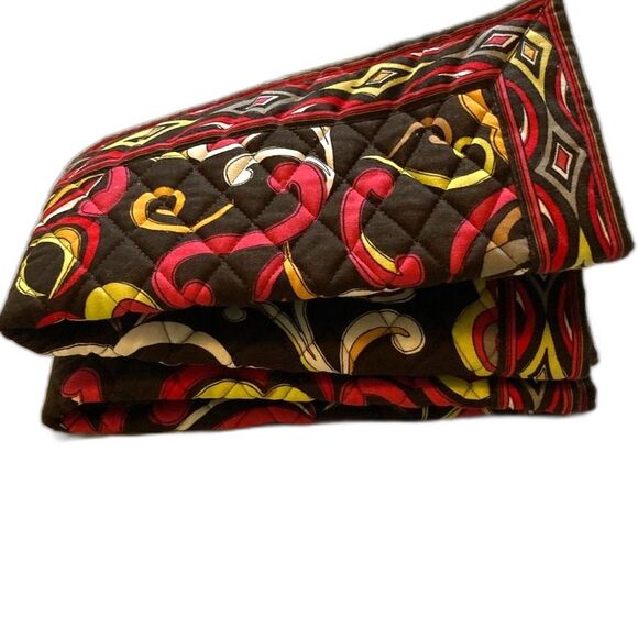 VERA BRADLEY Quilted Placemats Set of 2 Floral Brown Orange Yellow Red 18 x 13 " - Picture 9 of 10